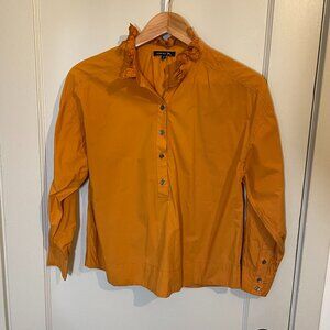 Soeur Golden Mustard Ruffle Collar Blouse sz 34 100% cotton LIKE NEW